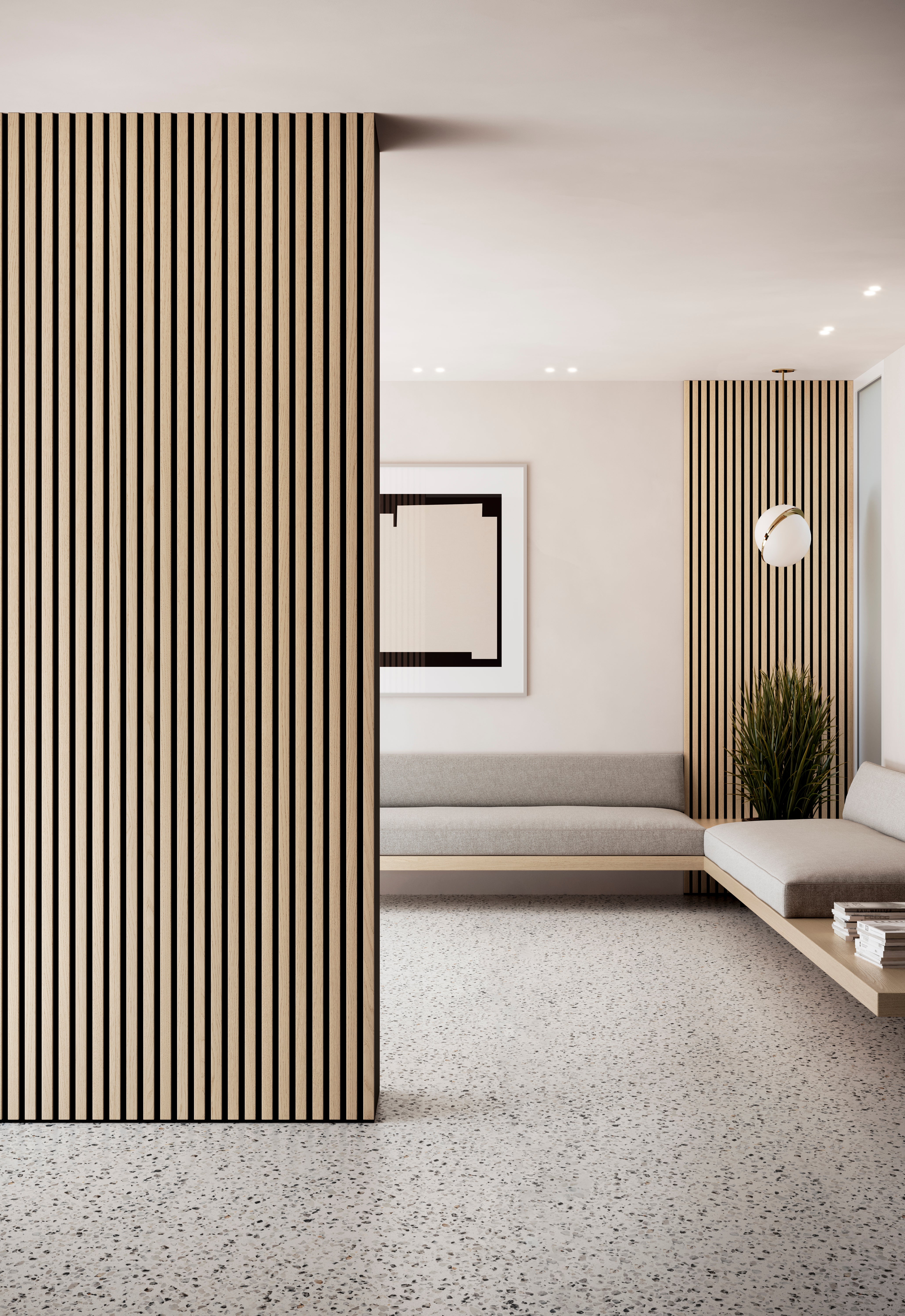 Astrata Coustics in wachtkamer interieurontwerp - Woestijn Eik