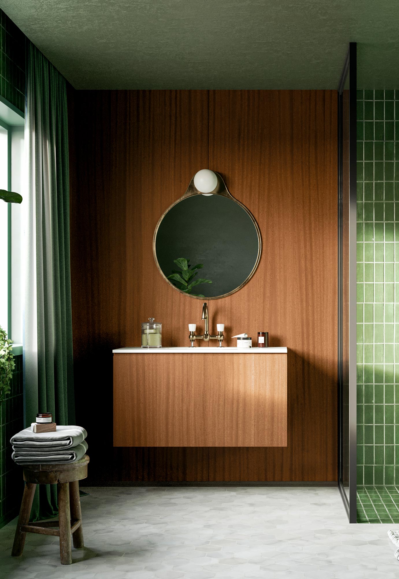 Panneaux en placage bois Shinnoki - terra sapelli - salle de bain