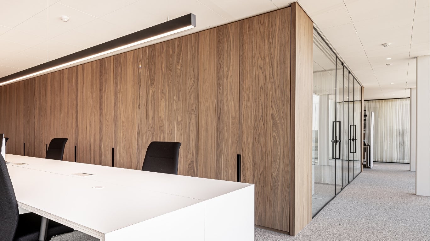Shinnoki Frozen Walnut wood veneer panels - office - MLS headquarters