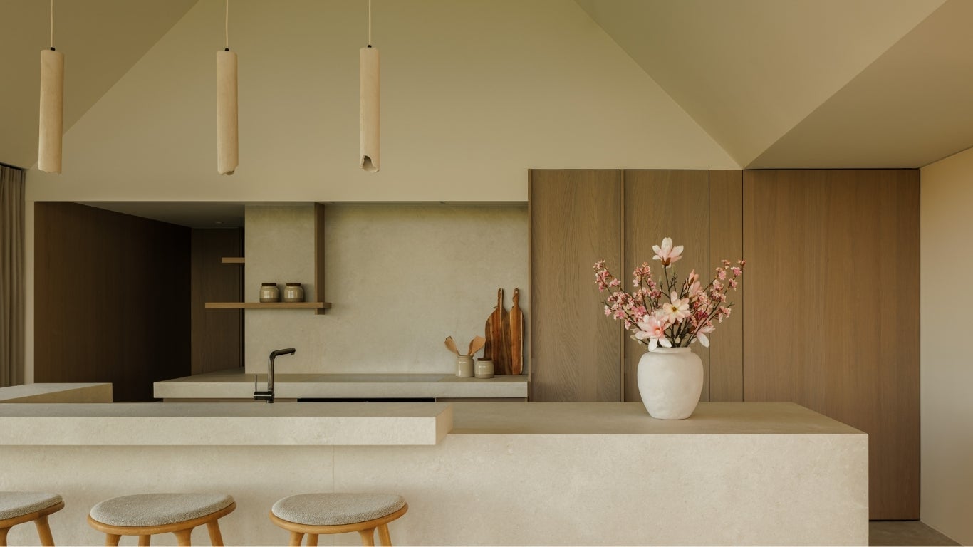 Holiday home interior project with Shinnoki prefinished wood panels - Desert Oak - kitchen - cabinetry