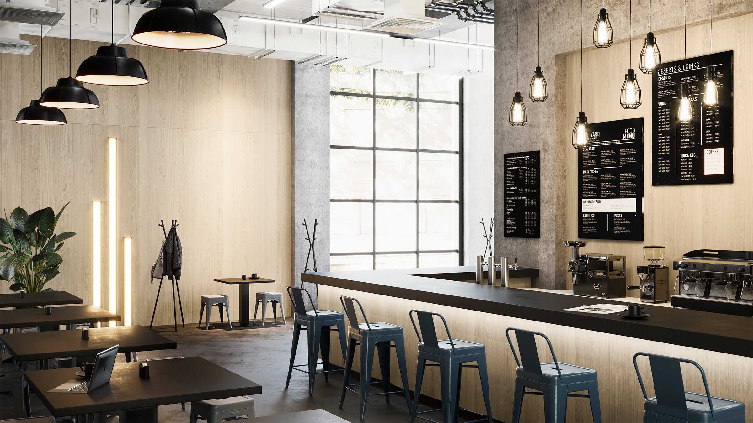 Restaurant- und Bar-Inneneinrichtung mit Shinnoki-Milcheichenholzfurnier