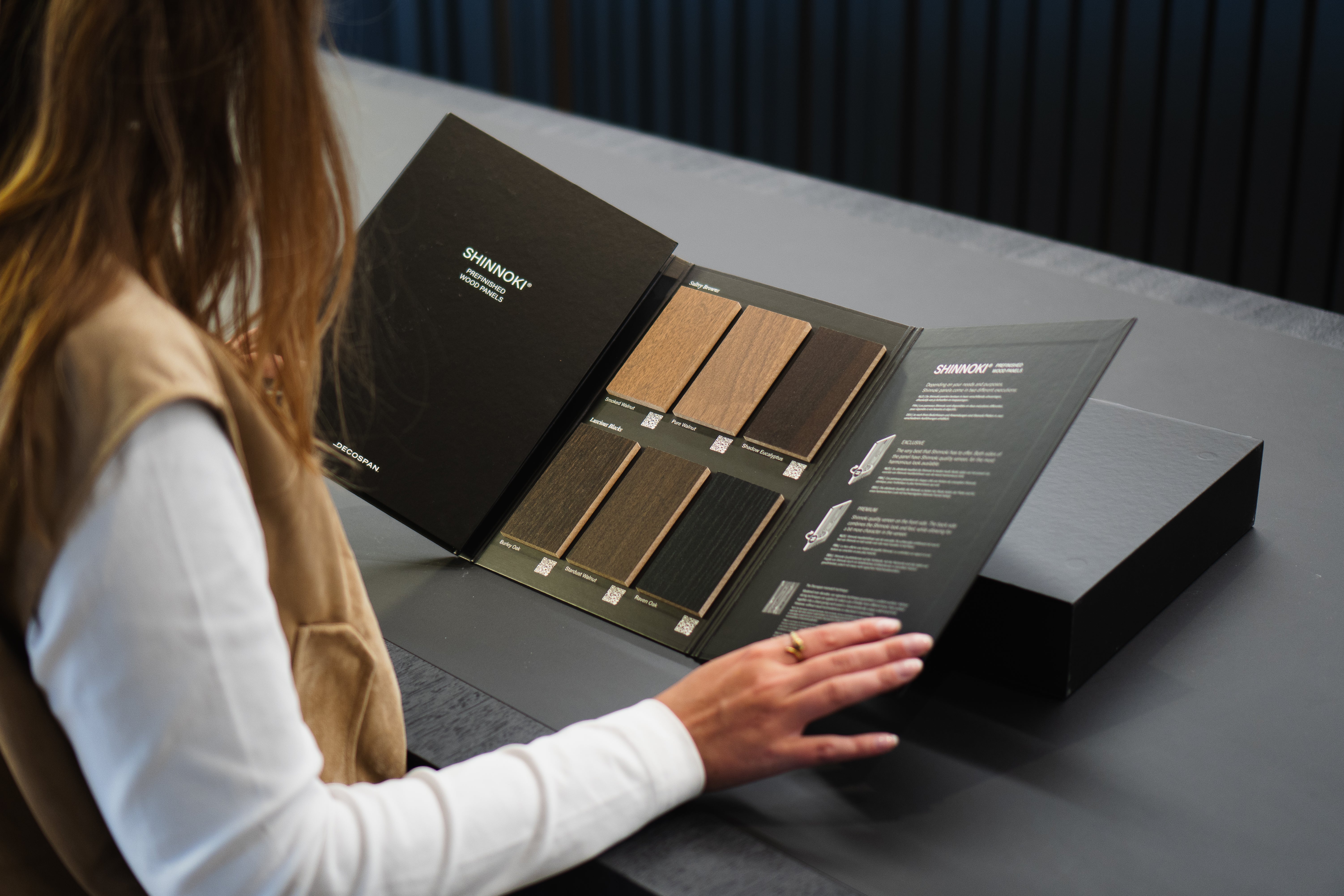 Shinnoki samples - wood veneer - sample request - showroom - Decospan