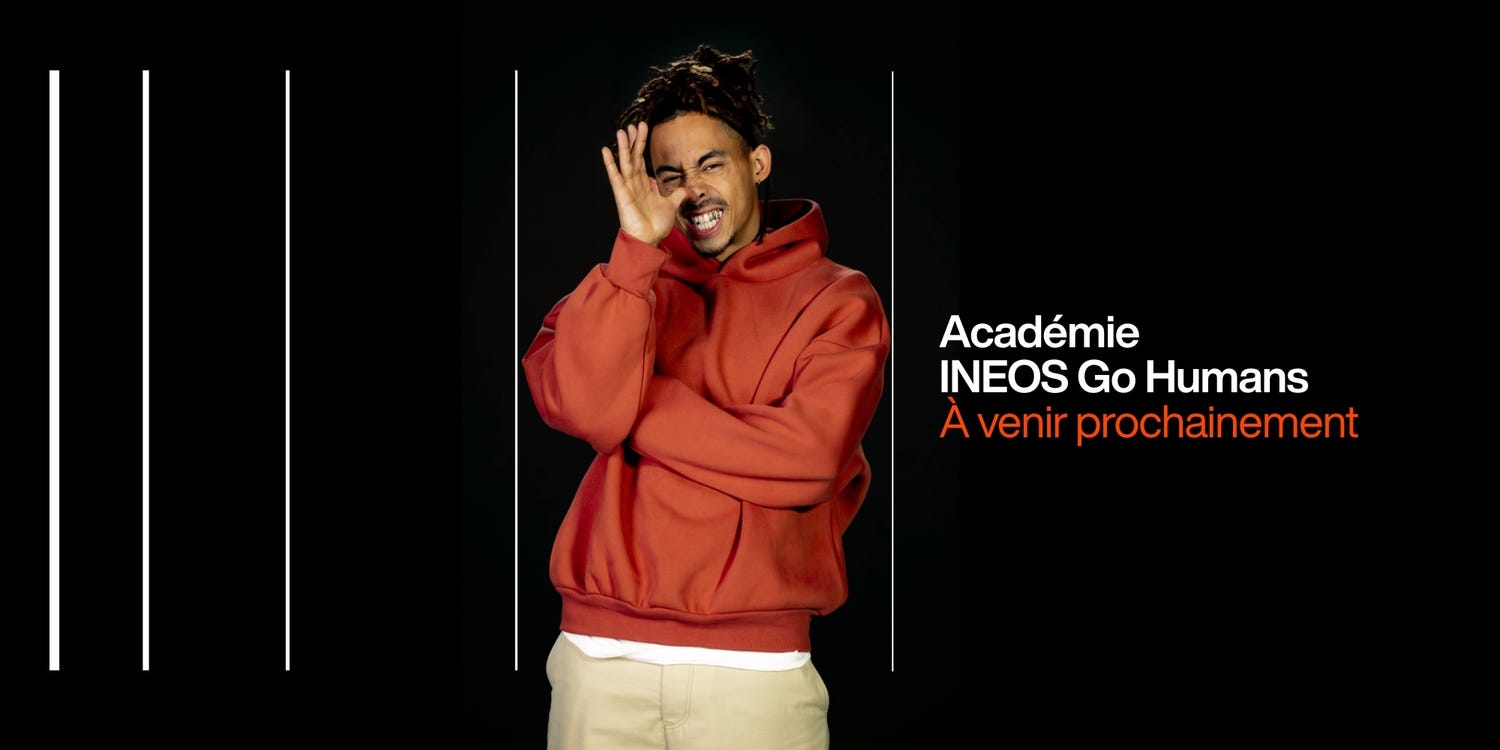 a black banner for the french go humans academy featuring jordan stephens