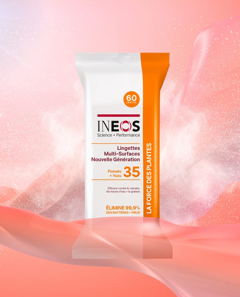 a photo of the french version of the pomelo and yuzu room wipes in a orange frame