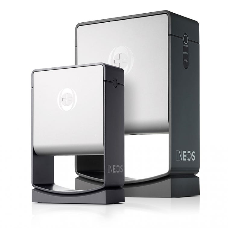 a photo of a large and a small ineos hygienics hand sanitiser dispenser