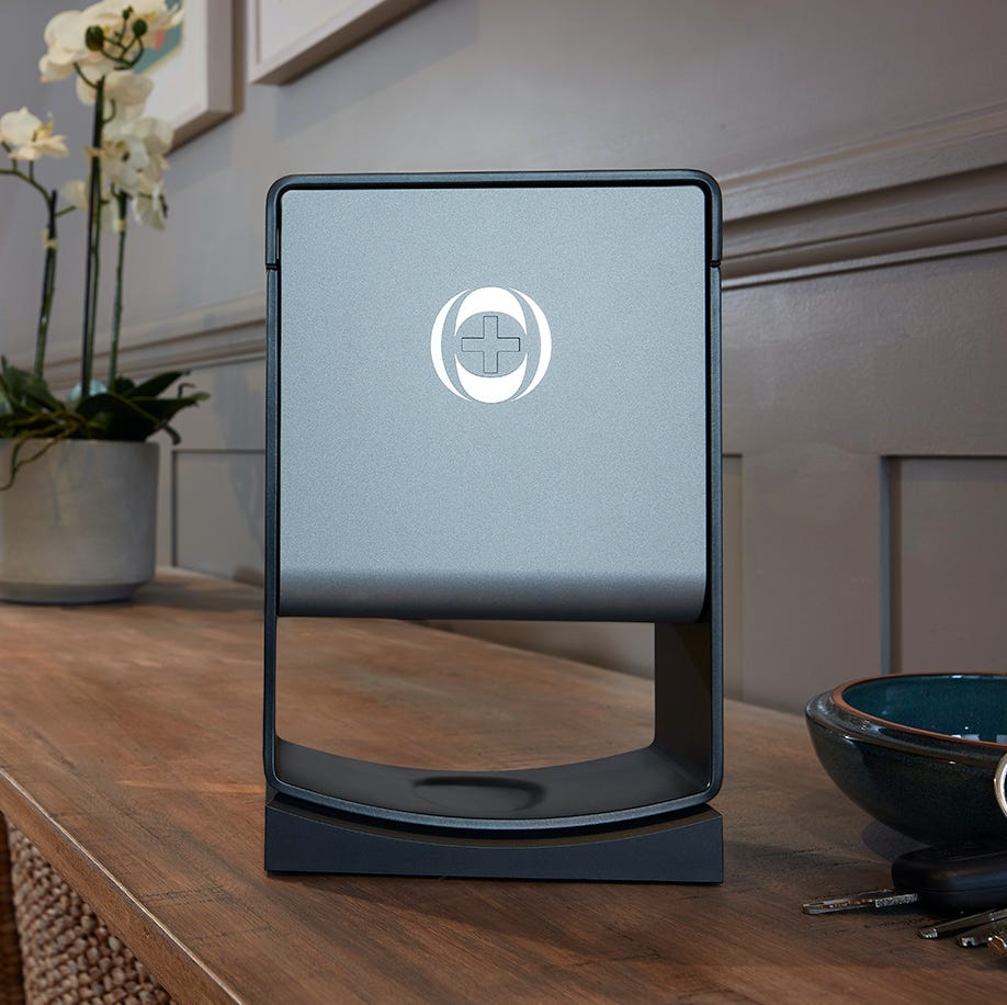 a photo of an ineos hygienics hand sanitiser dispenser on a sideboard