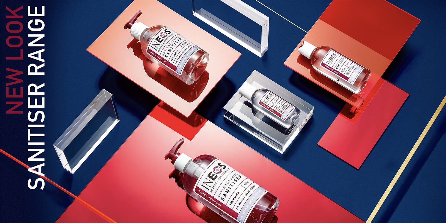a photo showing the new look range of sanitisers from ineos hygienics