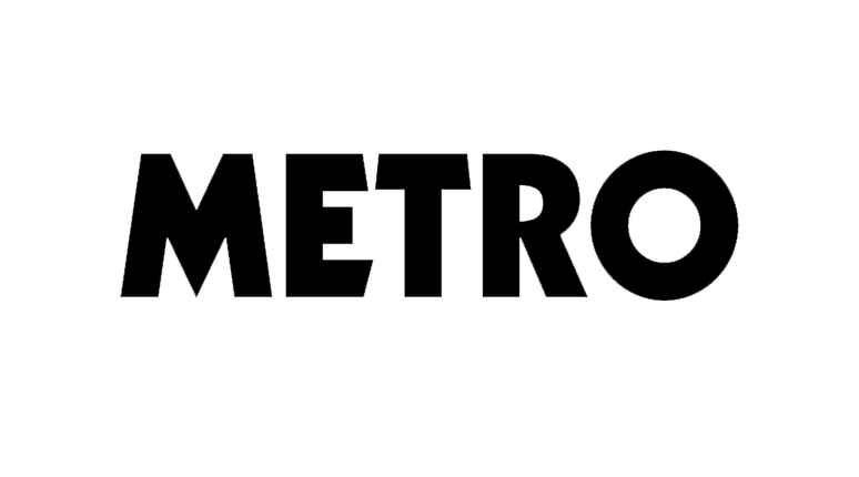 the metro logo in black on a white background