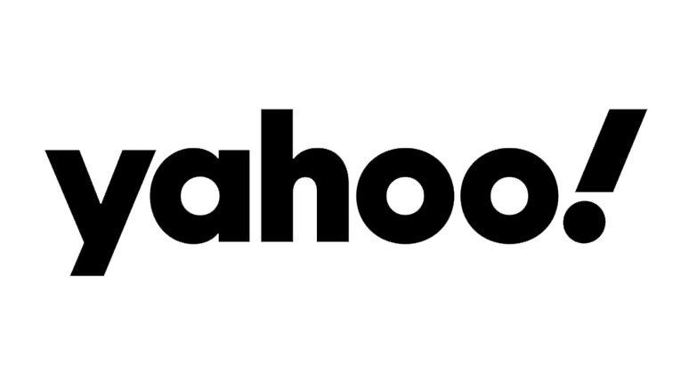 the yahoo logo in black on a white background