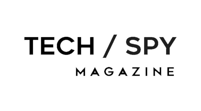 the tech spy magazine logo in black on a white background