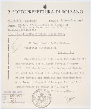 4) Il nome Pfundererberg non fu inserito nel decreto fascista del 1923, che stabilì la nuova nomenclatura ufficiale dei luoghi e dei nomi geografici in lingua italiana. (Ufficio innovazione industriale, n. 94)