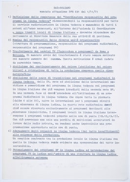 Schreiben des Verantwortlichen Koordinators der deutschsprachigen Programme für Südtirol, Franz von Walther, an Landeshauptmann Magnago zu offenen Fragen in Sachen RAI Sender Bozen, 1981 (Präsidium, Nr. 1124).