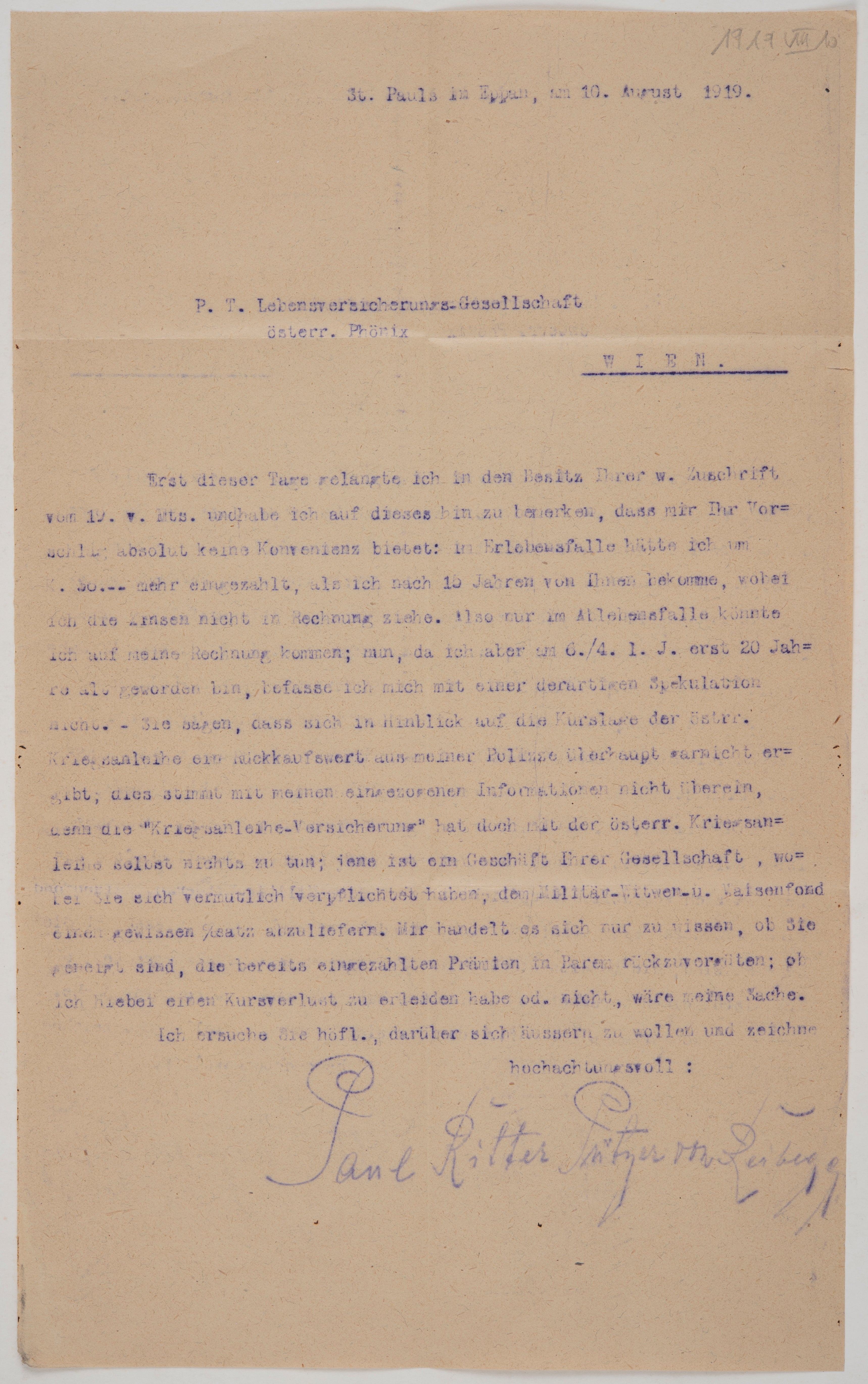 Archivio di famiglia Putzer von Reibegg, n. 72