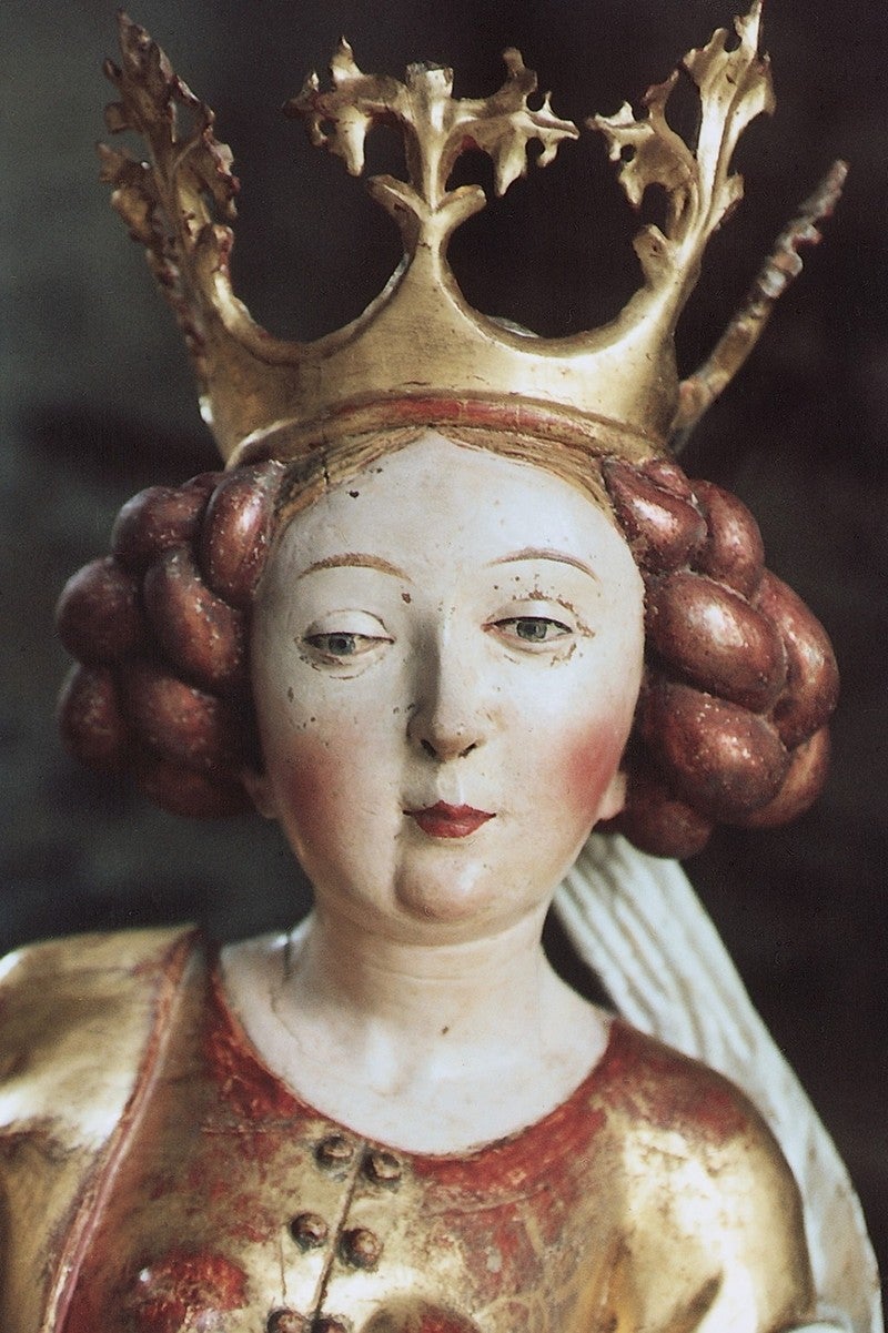 Mals, Laatsch, St. Leonhard_Hl. Barbara, Detail des spätgotischen Flügelaltars