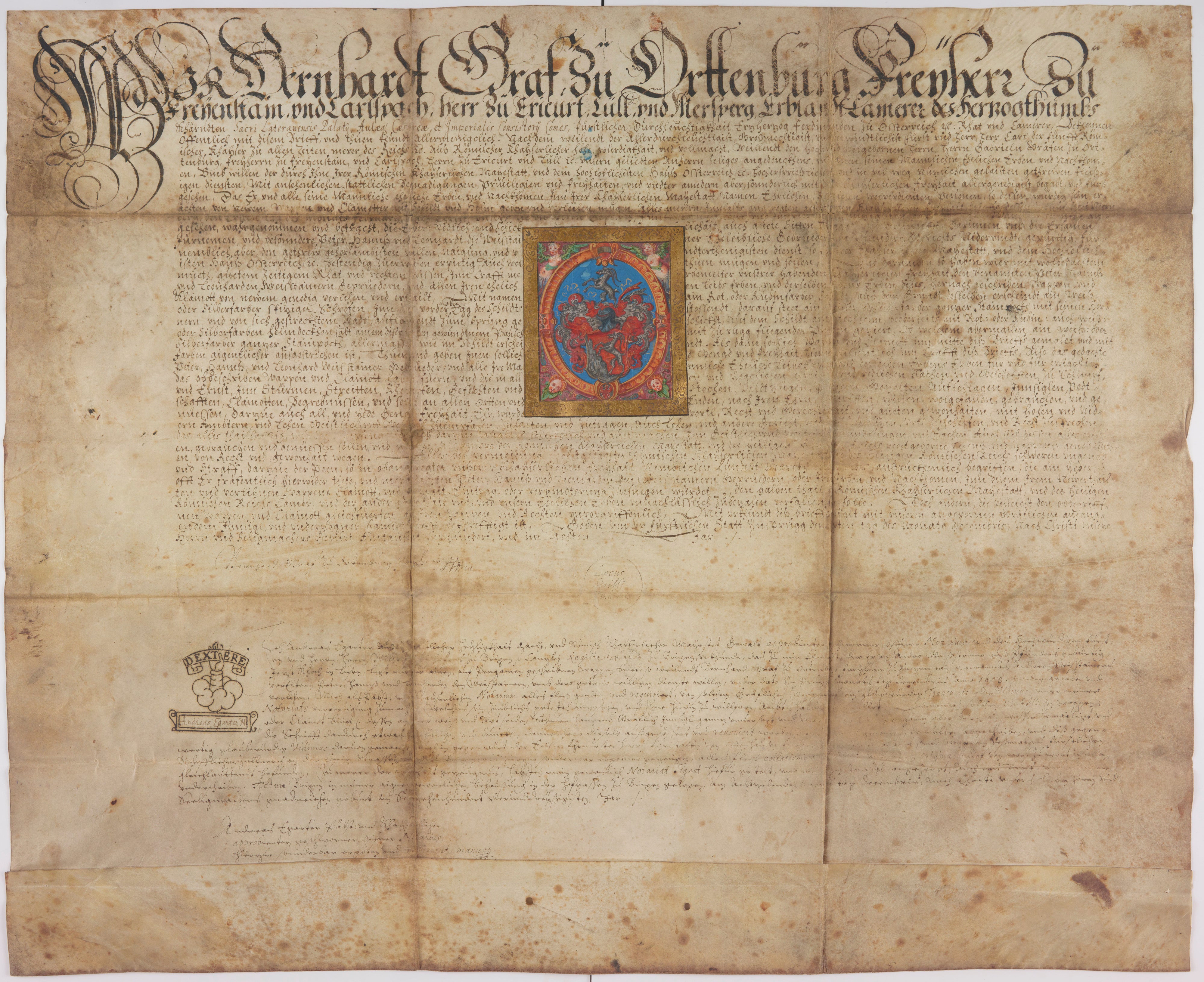 Diploma araldico per i fratelli Peter, Hanns und Leonhard Weissteiner di Fundres