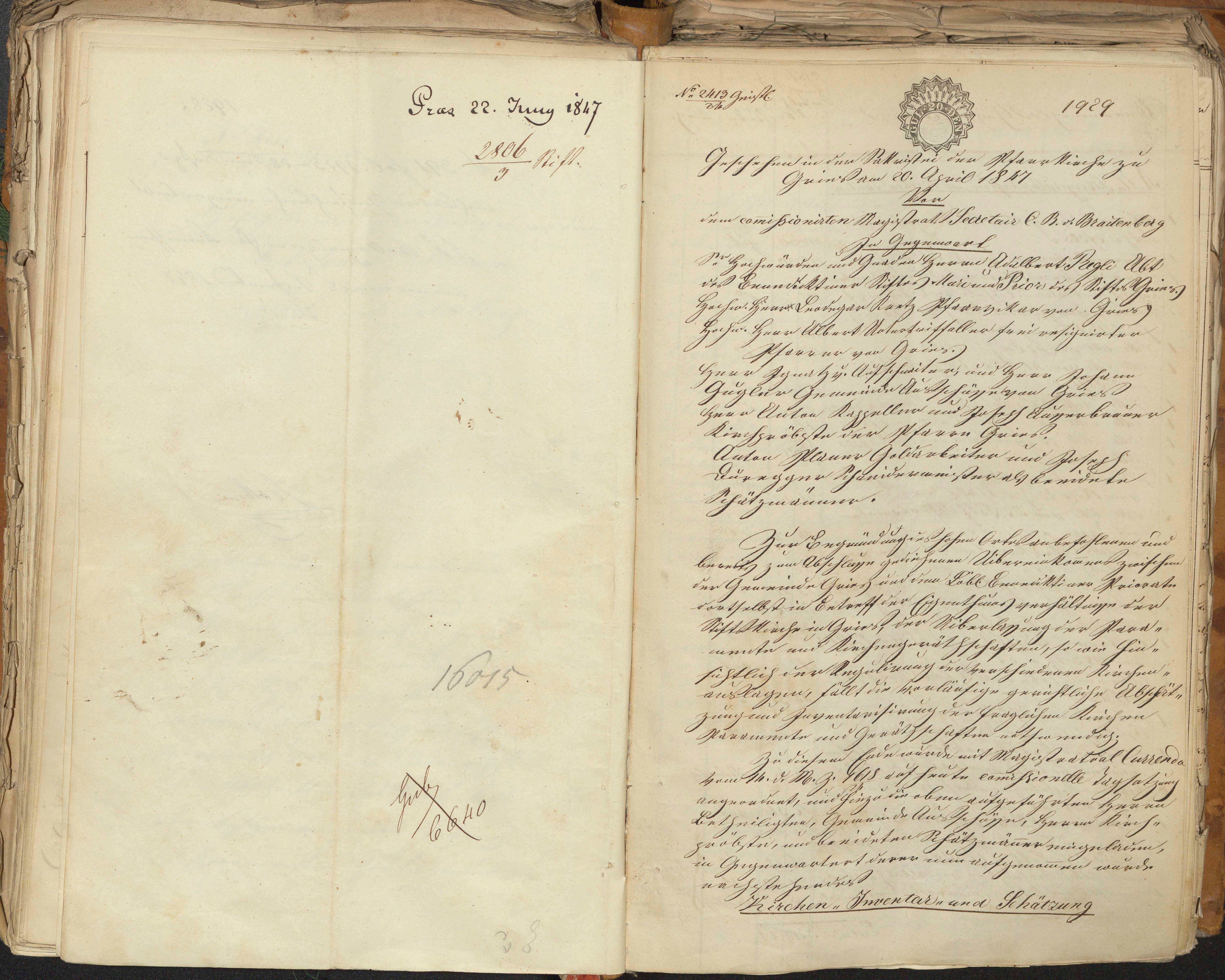 Libro d'archiviazione di Bolzano 1847, fol. 1929r