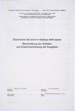 Beschreibung der Arbeiten und Zusammenfassung der Ausgaben für Arbeiten im Flussbett der Passer im Auftrag des Sonderbetriebes für Bodenschutz, Wildbach- und Lawinenverbauung, 1978 (Wasserschutzbauten – Bauprojekte, Nr. 274).
