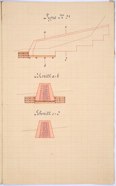 Disegni della i. r. direzione edile dell’Ufficio per la regolazione dei bacini montani a Innsbruck inerenti la regolazione del Passirio e dei suoi affluenti, 1919 (Opere idrauliche – progetti, n. 236).