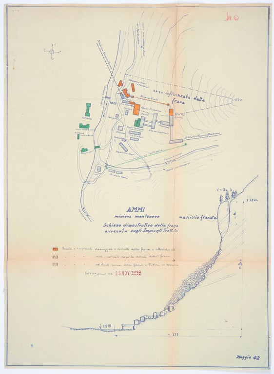 1) Nicht nur die Arbeit unter Tage fordert durch Schlagwetter, Stolleneinbrüche oder Grubenbrände ihre Opfer, auch im Tagebau kommt es durch Erdrutsche oder durch Muren zu Unglücken, 1942. (Amt für industrielle Innovation, Nr. 59)