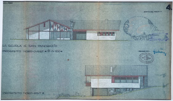 Prospetti della scuola elementare di S. Pancrazio, progettata dall'architetto Willy Gutweniger, 1961 (Genio civile - edifici pubblici, n. 93)