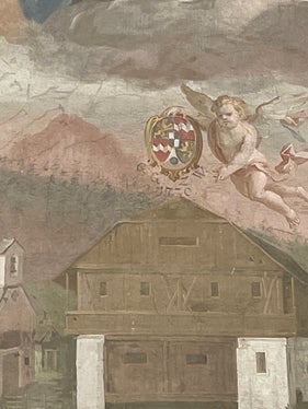 Ausschnitt aus dem Altarbild - Der Stifter: G(raf) G(uidobald) Z(u) W(elsperg) 1720 (Foto: Philipp Tolloi)