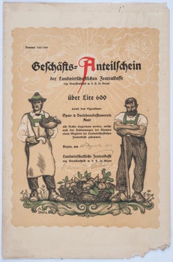 Effetto di partecipazione della Cassa Agricola Centrale, 1924 (ApBz, Cassa Raiffeisen di Ora, n. 96)