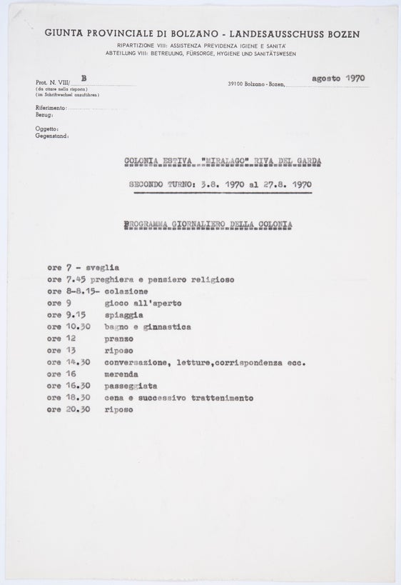 Tagesprogramm der Ferienkolonie, 1970 (Amt für Familie, Frau und Jugend Nr. 303)