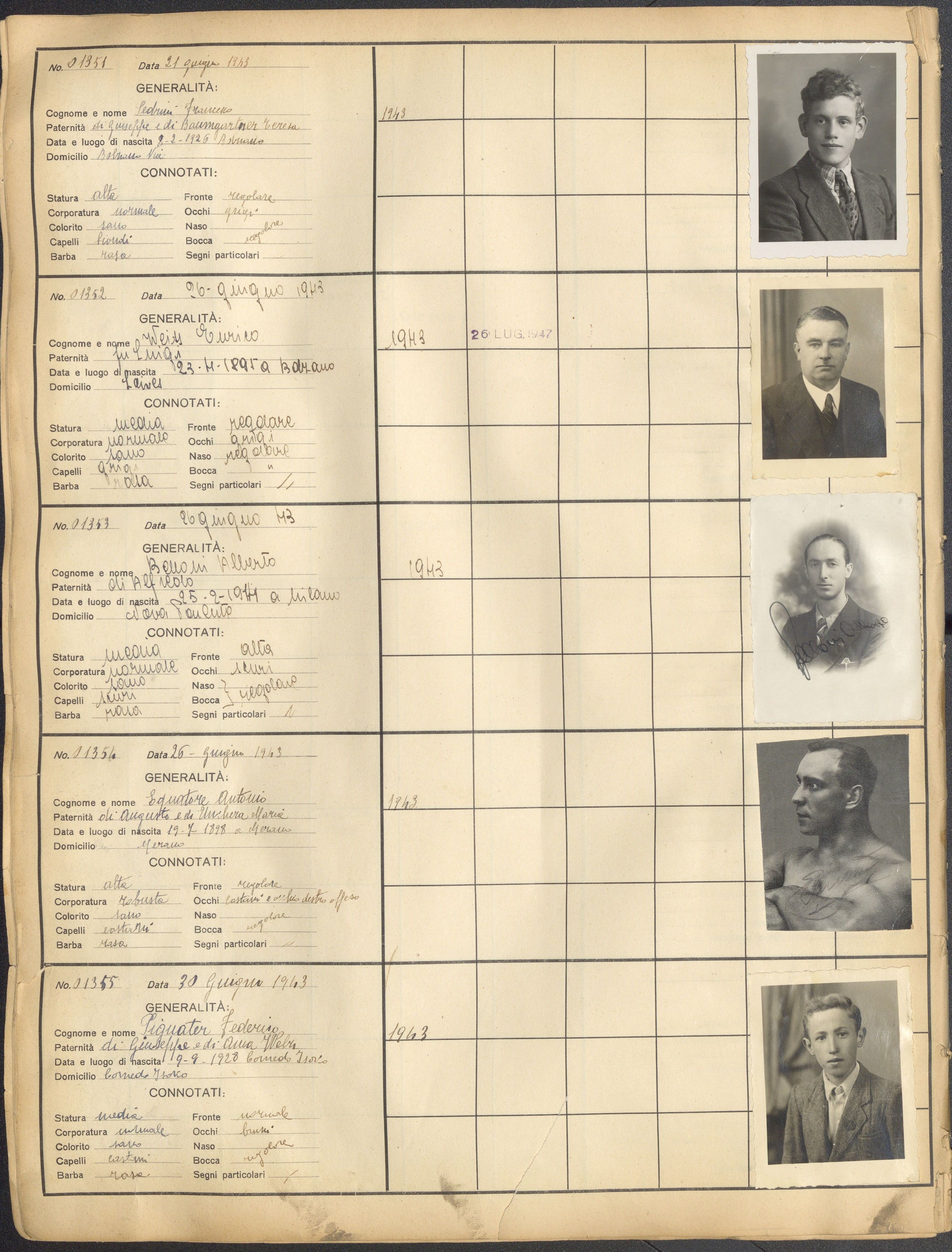 Ufficio caccia e pesca, libro matricolare