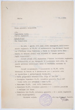 Relazione dell’ing. Gotthard Ferstl circa la consegna all’Ufficio acque pubbliche della Provincia di Bolzano di documenti inerenti alla gestione delle risorse idriche, 11 marzo 1975. ApBz, Ufficio acque pubbliche, n. 226.