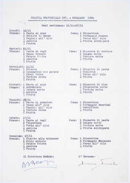 Menù settimanale, circa 1965 (Ufficio famiglia, donna e gioventù n. 4459)