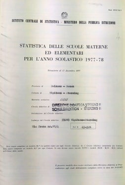 Jährlich erstellte Statistiken der Schuldirektion Sterzing II zum Bestand der Kindergärten und Grundschulen, 1977/78. SLA, Deutsches Schulamt, Nr. 2243.