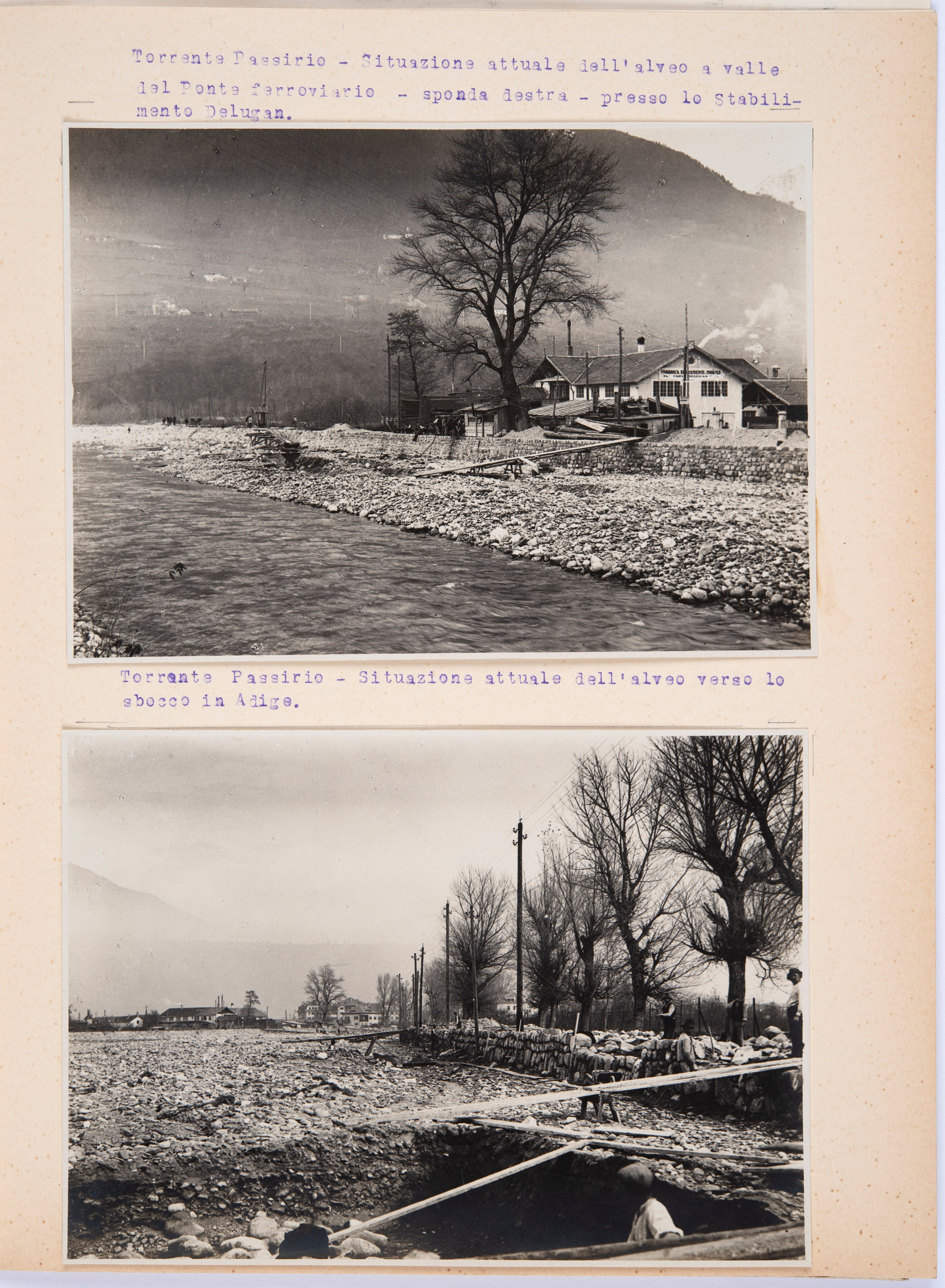 Fotos aus einem Bericht des Zivilen Staatsbauamtes (Genio Civile) zur Situation der Passer nach den Überschwemmungen vom Herbst 1928 (Wasserschutzbauten - Bauprojekte, Nr. 855).