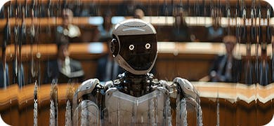 Image of an AI enabled robot to signify challenges in Intellectual Property IP.