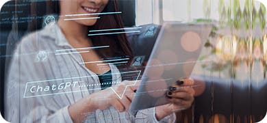 Image of woman interacting with ChatGPT on her tablet.