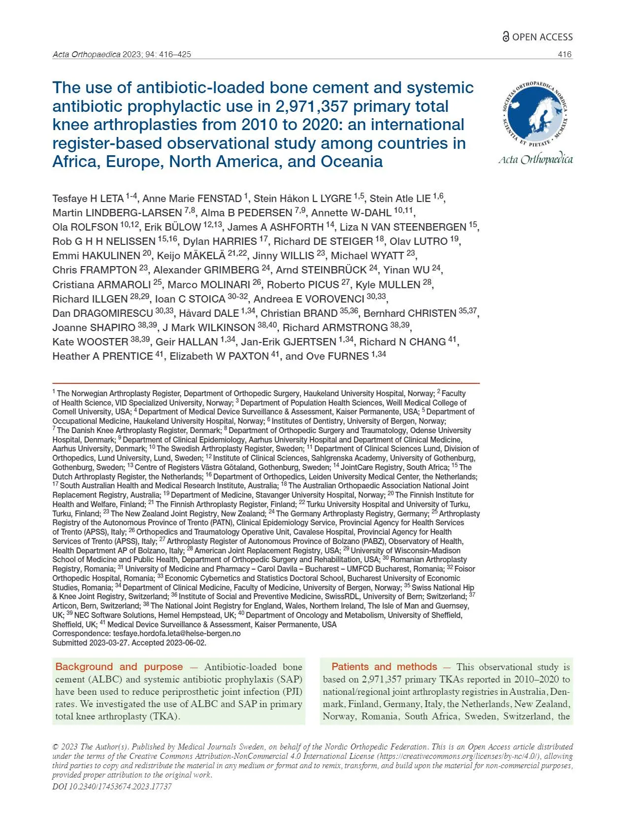The use of antibiotic-loaded bone cement and systemic antibiotic prophylactic use in 2,971,357 primary total knee arthroplasties from 2010 to 2020