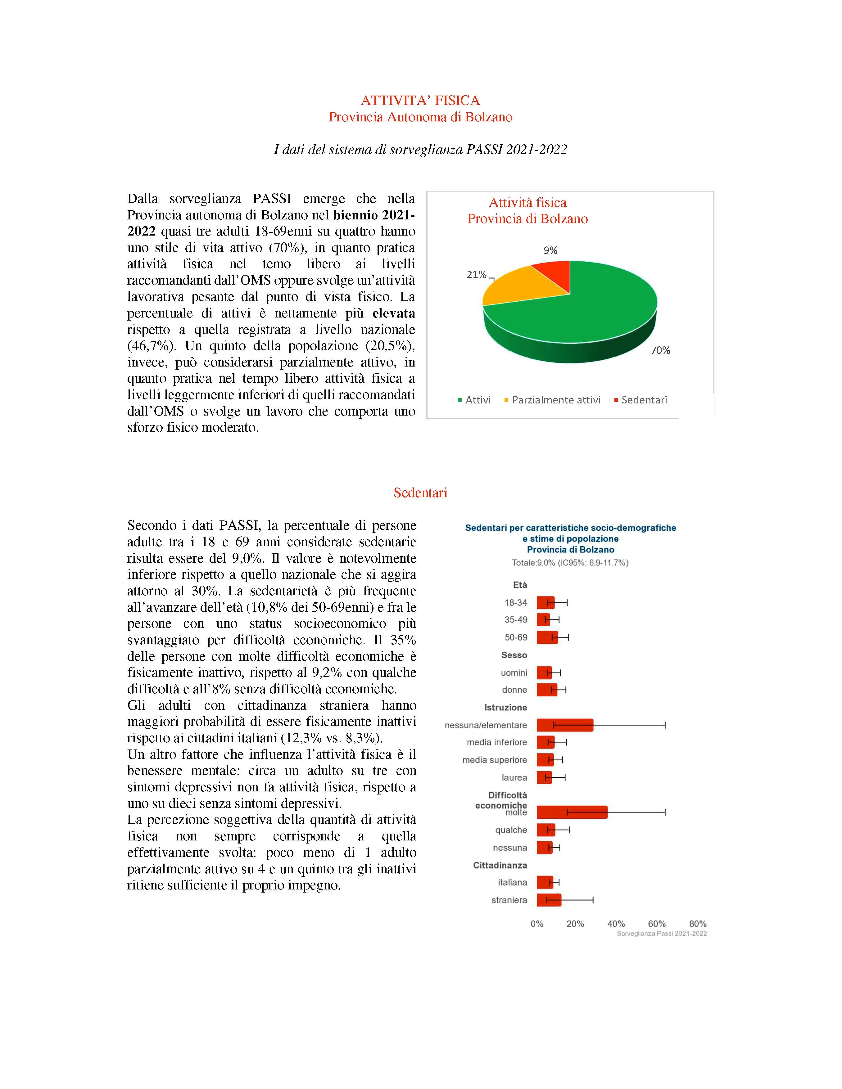 Indagine Passi: Report sull'attività fisica, dati 2021-2022