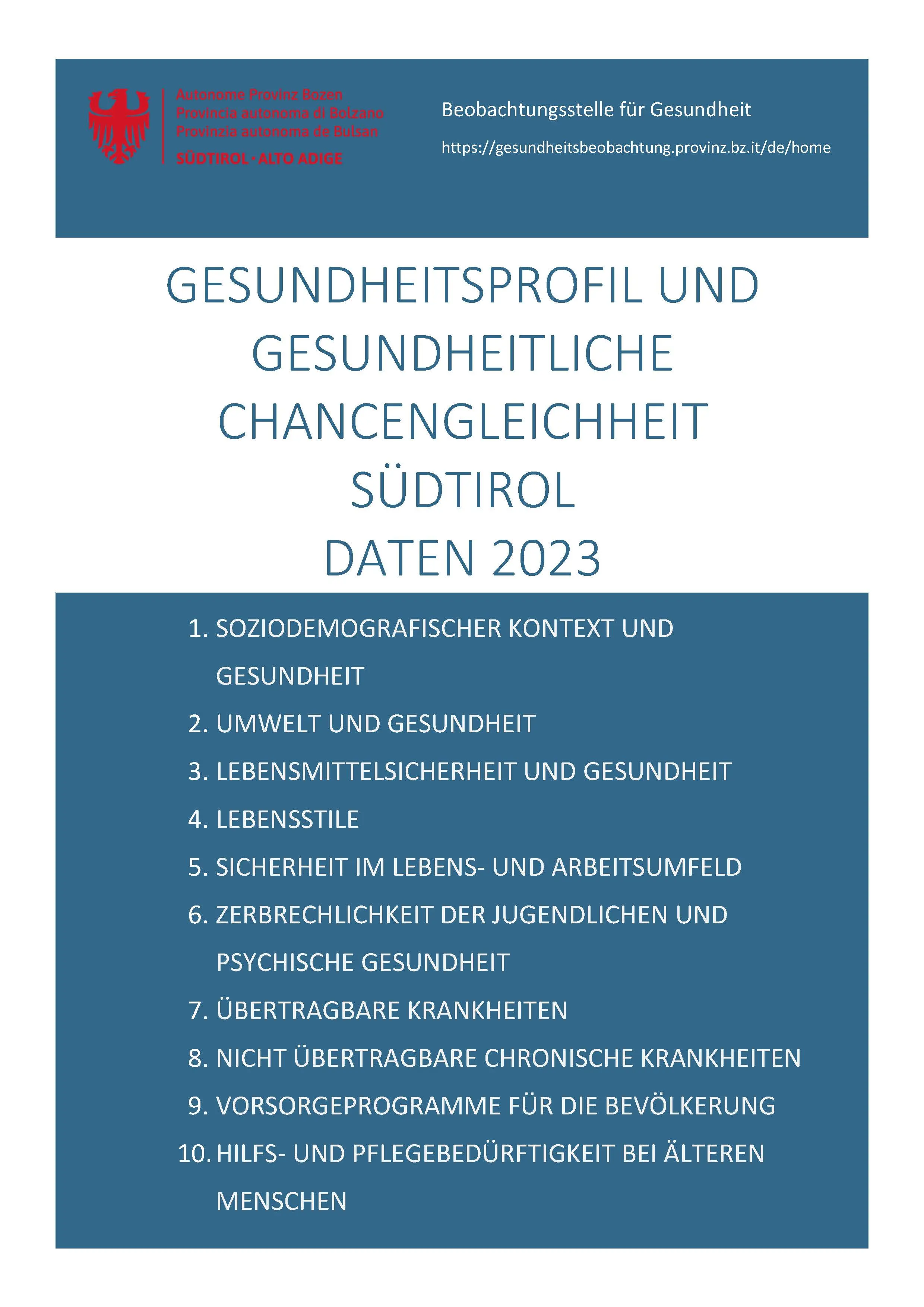 Gesundheitsprofil und gesundheitliche Chancengleichheit - Südtirol Daten 2023
