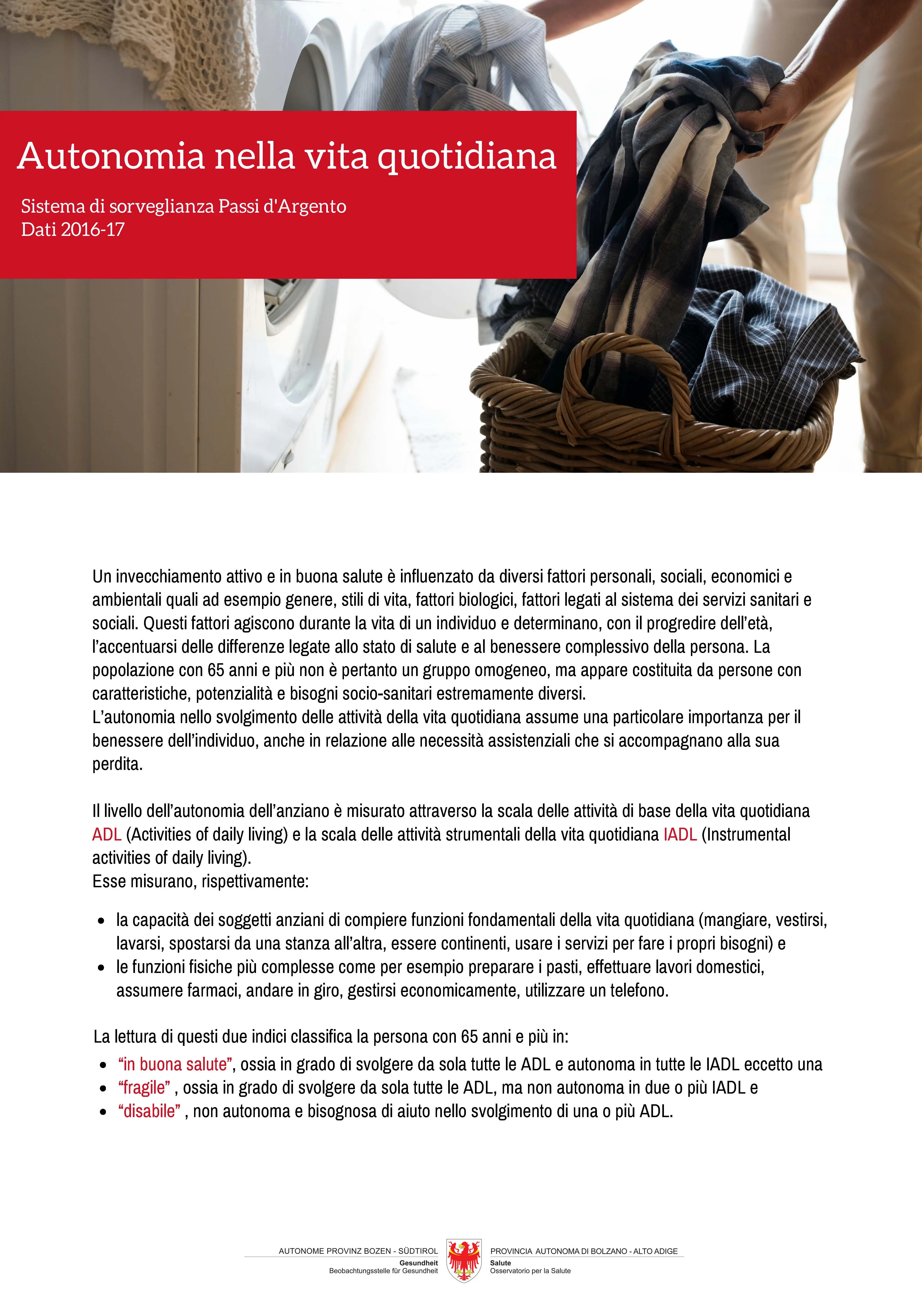 Sorveglianza Passi d'Argento: autonomia nella vita quotidiana (dati 2016-2017)