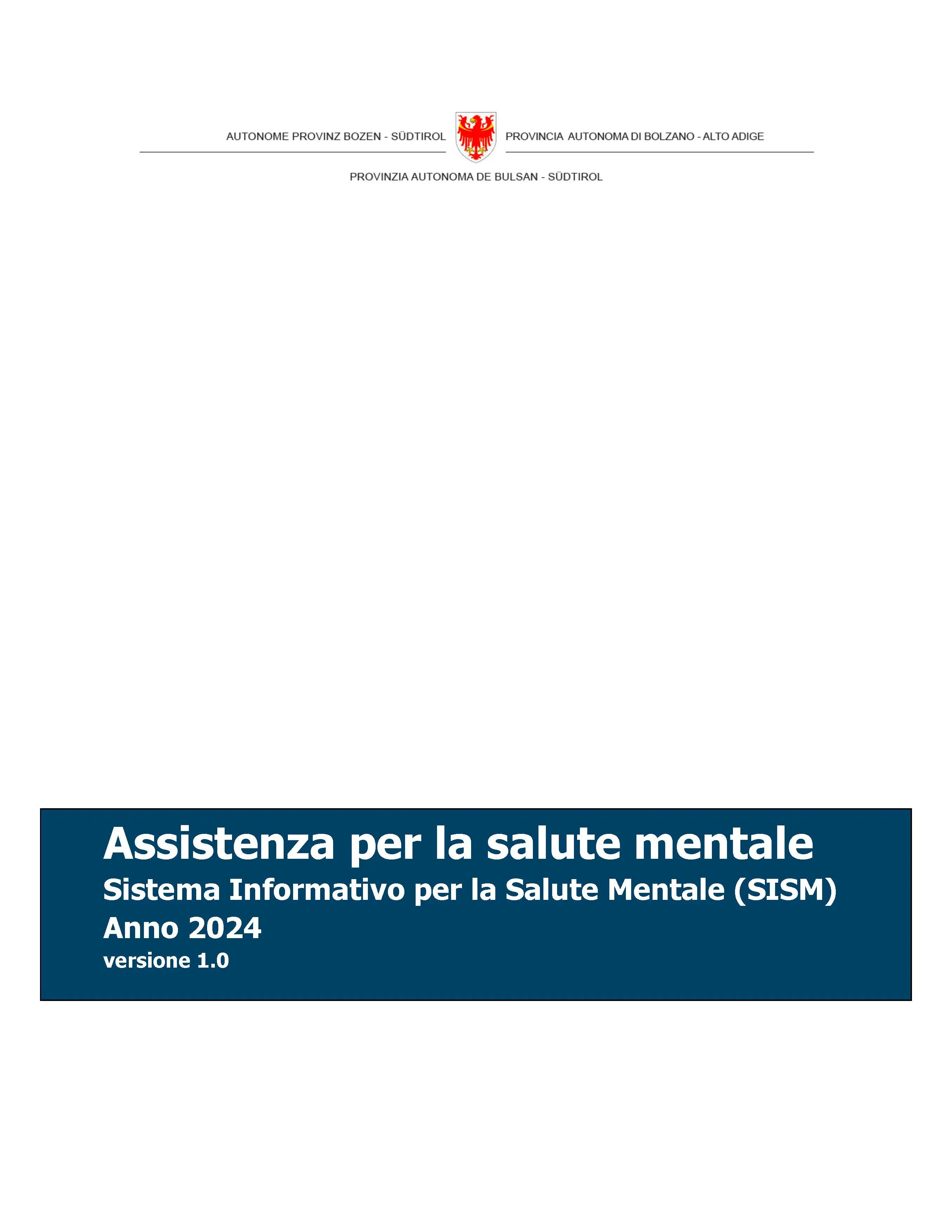 Rapporto sull'assistenza per la salute mentale (SISM) - Anno 2024