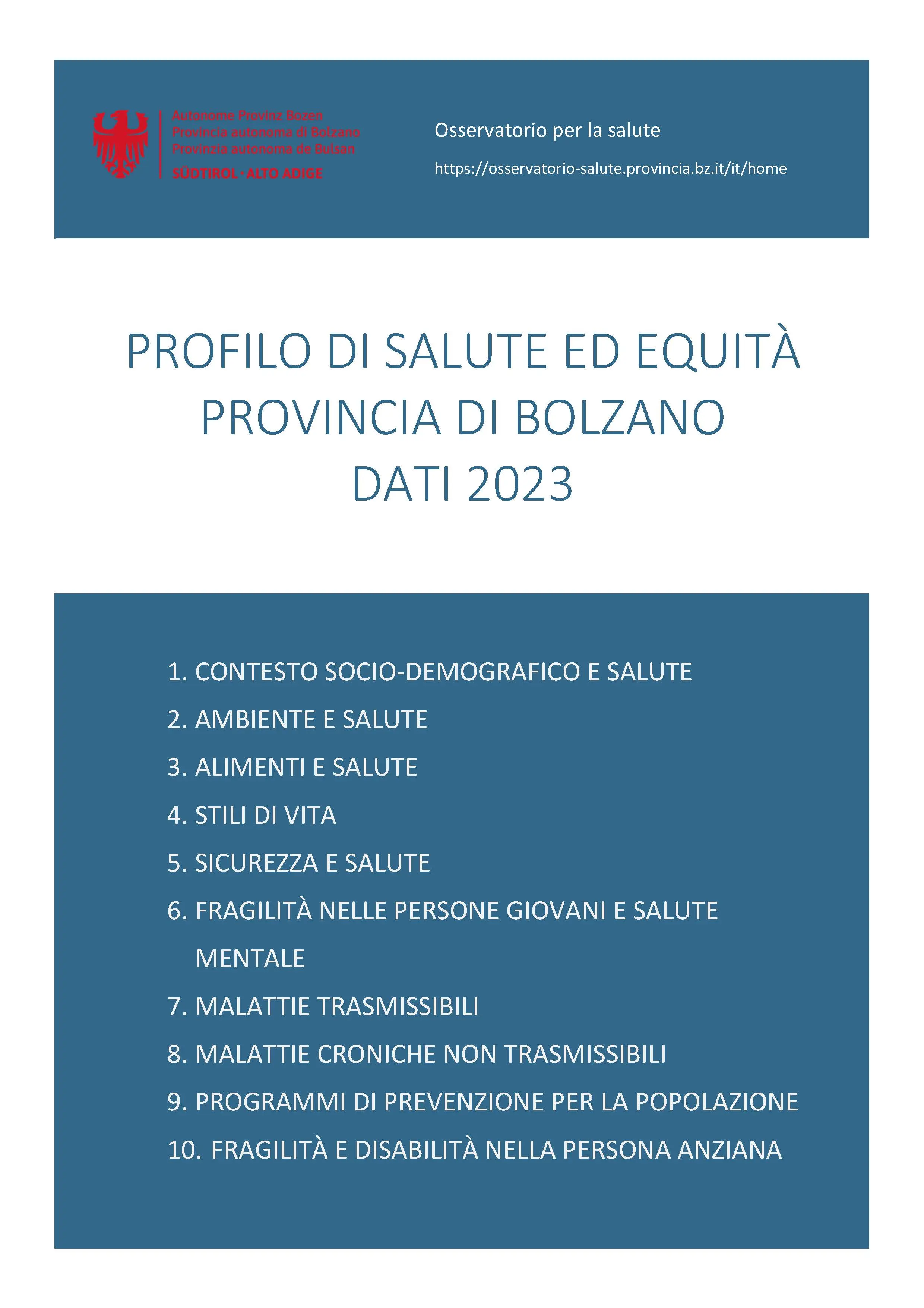 Profilo di salute ed equità - Provincia di Bolzano dati 2023