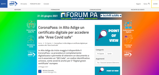 Der Screenshot des Artikels auf der Website von ForumPA