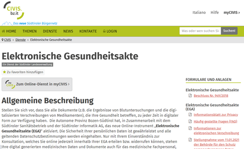 Die Dienstbeschreibung zur Elektronischen Gesundheitsakte in CIVIS