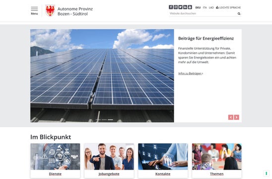 Das neue Einstiegsportal unter home.provinz.bz.it
