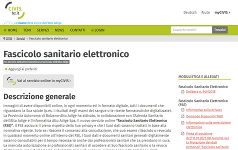 Il servizio che descrive il Fascicolo Sanitario elettronico in CIVIS