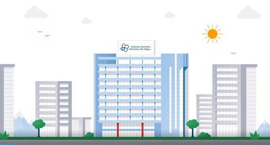 Das ist der Sitz der Südtiroler Informatik AG, die sich im Video vorstellt