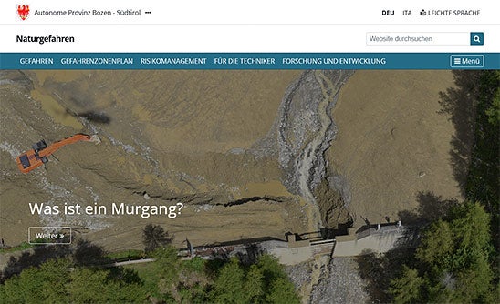Die Homepage der neuen Website Naturgefahren