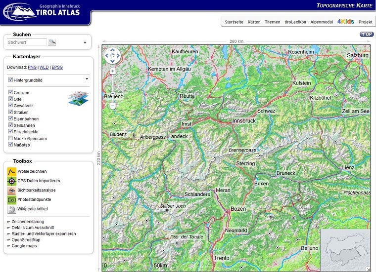 Tirol-Atlas, Topographische Karte, Screenshot