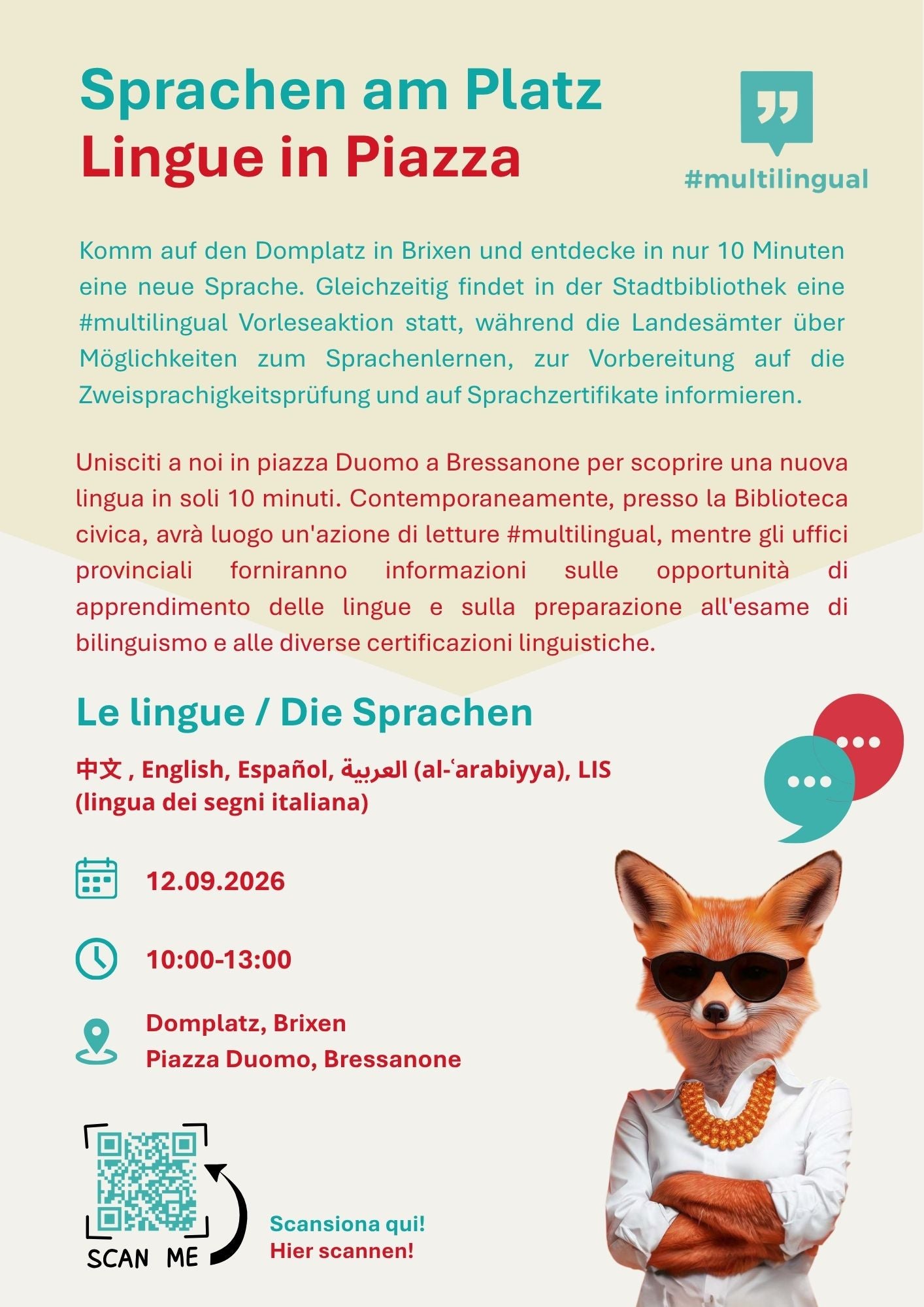 Sprachen am Platz / Lingue in Piazza - das #multilingual Sprachenevent 2026