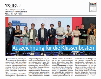 Auszeichnung für die Klassenbesten