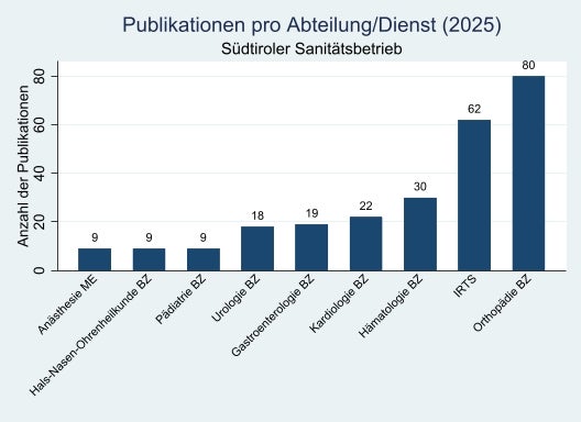 Grafik 4: Anzahl der Publikationen pro Abteilung/Dienst im Jahr 2025